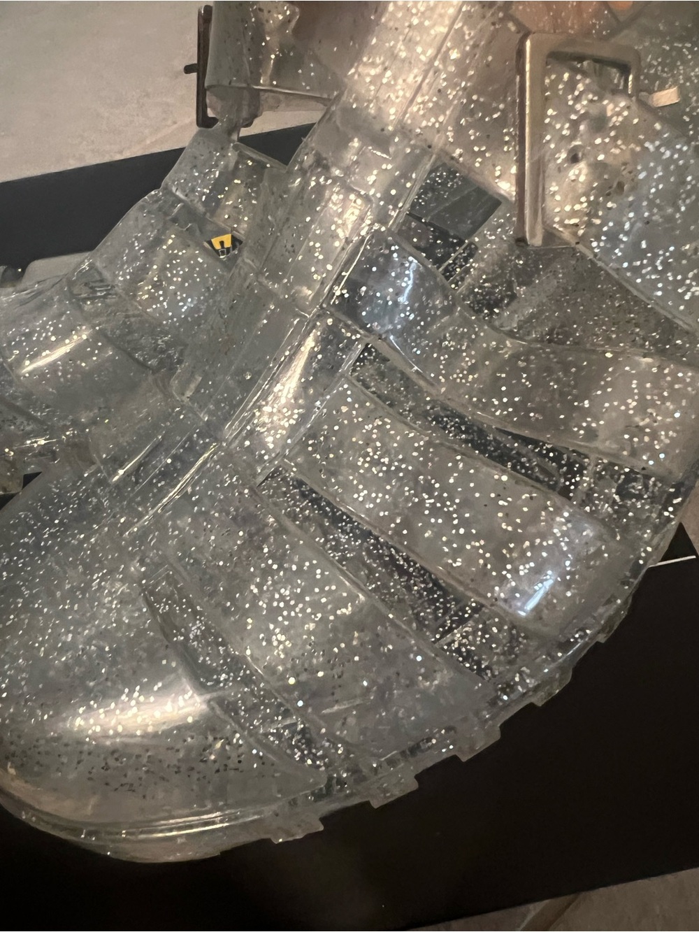 Clear Silver Glitter Jelly Heeled Sandals - Y2K Platform Chunky Sparkle Sandals - Picture 12 of 16